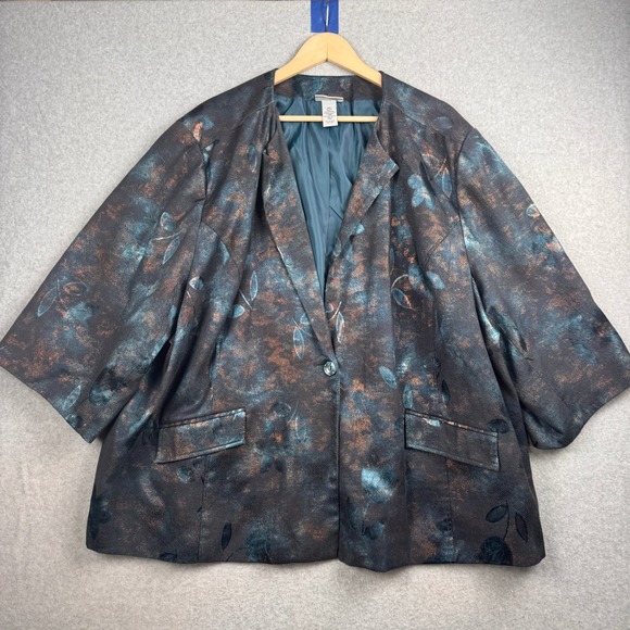 Catherines Jackets & Blazers - Catherines Blazer Womens 5X Teal Copper Metallic Floral Jacquard Single Button